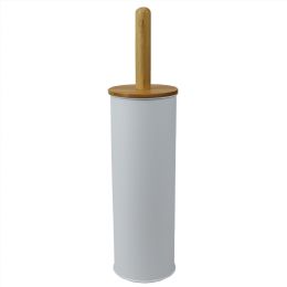 12 pieces Home Basics Steel Hideaway Toilet Brush Holder with Bamboo Top, White - Toilet Brush