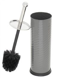 12 Wholesale Home Basics Toilet Brush with Swirl Canister, Grey