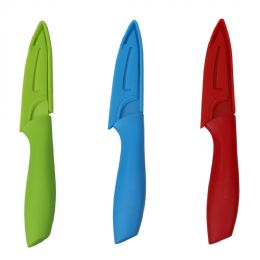 12 Wholesale Home Basics 3.5" Stainless Steel Paring Knife with Soft Grip Plastic Handles and Matching Protective Knife Storage Covers, (Set of 3), Multi-Color