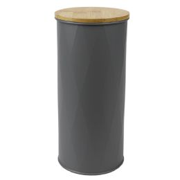 12 Wholesale Home Basics Large 2.2 ml Tin Canister with Bamboo Lid, Grey