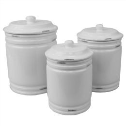2 Wholesale Home Basics Bella 3 Piece Ceramic Canisters, White