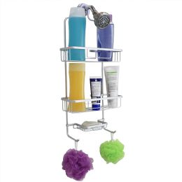 6 Wholesale Home Basics 2 Tier Aluminum Suction Shower Caddy with Extra Long Baskets with Integrated hooks and Soap Tray, Grey