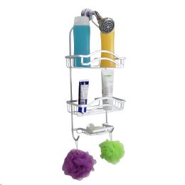 6 Wholesale Home Basics Double Wave 2 Tier Aluminum Suction Shower Caddy with Integrated Hooks and Soap Tray, Grey