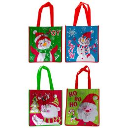 48 Pieces Gift Bag Christmas Shiny Coated Non Woven 12x13 4asst W/2.5in Gusset/xmas ht - Gift Bags Christmas