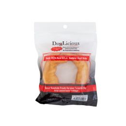 72 Bulk Dog Chew Rawhide Donut 3.5 Inch Peanut Butter Flavor Resealable Bag
