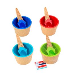48 pieces Ice Cream Cup & Spoon Set 4 Ast Clr Cone Shape 3.74dia X 2.6h6.8 Oz Net Bag W/hangtag - Kitchen Utensils