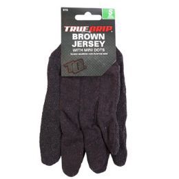 72 pieces Gloves Brown Jersey Small W/mini Dots True Grip Peggable - Working Gloves