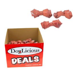 72 Bulk Dog Chew Rawhide Knotted Bone4-5 Inch Chicken Flavor In Pdq
