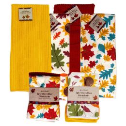 48 Wholesale Kitchen Textiles Fall Microfiber 2pk Dishcloth/1pc Towel 2ast Prnt 2ast Solids/jhook & Wrap Card