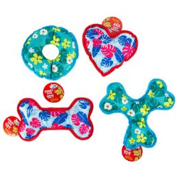 36 Wholesale Dog Toy Plush 4 Assorted Shapes Floral Design Hang Tag In Pdq #p32587