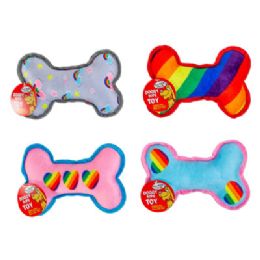 60 Wholesale Dog Toy Plush 8in Bone Assorted Designs/colors Hang Tag In Pdq#p32585