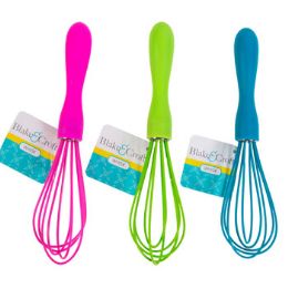 24 Wholesale Whisk 8in 3ast Color Silicone/plastic Handle/ht Turquoise/pink/green