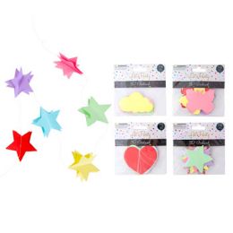 48 pieces Garland Paper 3-D 4asst Shapes 5.9ft Multicolor Pb/insertheart/cloud/star/butterfly - Hanging Decorations & Cut Out