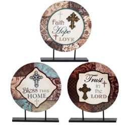 8 Wholesale Religious Table Decor 3ast Mdfround Plaque On Base Stocklot9.4 X 11.2in