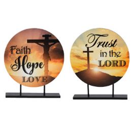8 Wholesale Religious Table Decor 2ast Mdfround Plaque On Base Stocklot9.4 X 11.2in