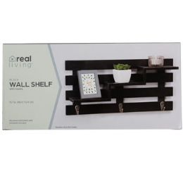 4 Wholesale Wall Decor Mdf W/3 Shelf/3hookblack 15.75 X 3.35 X 7.5incolor Boxed Stocklot