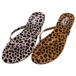 36 Pairs Women's Wave Leopard Printed Upper Thong Sandals 5-10 - Women's Sandals