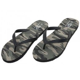 48 Wholesale Men's Wave Comfortable Super Soft Upper Green Camouflage Thong Sandals
