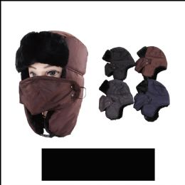 18 Wholesale Men Winter Mix Color Trapper Hat With Faux Fur