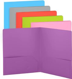 24 Bulk Plastic Solid Color 2-Pockets Poly Portfolio, Purple