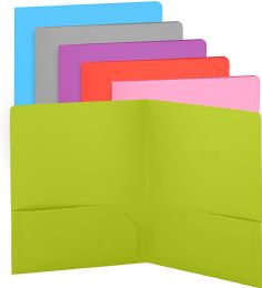 24 Wholesale Plastic Solid Color 2-Pockets Poly Portfolio, Green