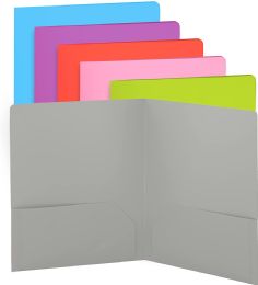 24 Bulk Plastic Solid Color 2-Pockets Poly Portfolio, Gray