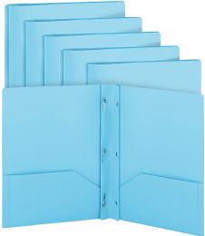 96 Bulk Plastic Solid Color 2-Pockets Poly Portfolio W/ 3 Prongs, Blue