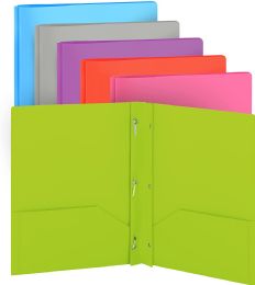 96 Wholesale Plastic Solid Color 2-Pockets Poly Portfolio W/ 3 Prongs, Green