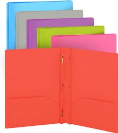 96 Bulk Plastic Solid Color 2-Pockets Poly Portfolio W/ 3 Prongs, Red