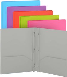 96 pieces Plastic Solid Color 2-Pockets Poly Portfolio W/ 3 Prongs, Gray - Folders & Portfolios
