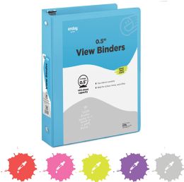 24 Wholesale 1/2" 3-Ring View Binder W/ 2-Pockets, Blue