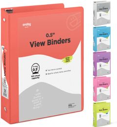 24 Wholesale 1/2" 3-Ring View Binder W/ 2-Pockets, Red