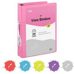 24 Wholesale 1" Ring View Binder W/ 2-Pockets, Pink