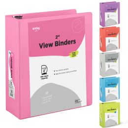 12 Pieces 2" SlanT-D Ring View Binder W/ 2 Pockets, Pink - Binders