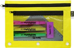 500 pieces Double Zipper 3-Ring Pencil Pouch With Mesh Window, Red - Pencil Boxes & Pouches
