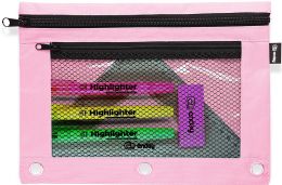 24 pieces Double Zipper 3-Ring Pencil Pouch With Mesh Window, Purple - Pencil Boxes & Pouches