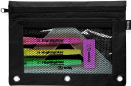 500 Bulk Double Zipper 3-Ring Pencil Pouch With Mesh Window, Pink