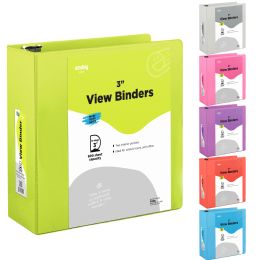 12 Bulk 3" SlanT-D Ring View Binder W/ 2 Pockets, Green