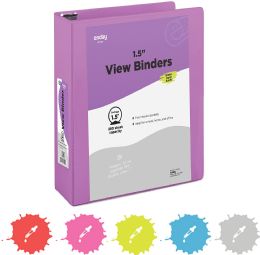 12 Wholesale 1.5" 3-Ring View Binder W/ 2-Pockets, Purple