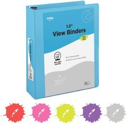 12 Wholesale 1.5" 3-Ring View Binder W/ 2-Pockets, Blue