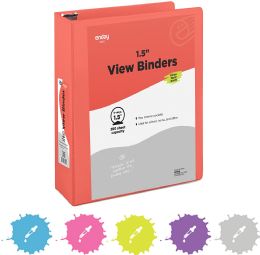 12 pieces 1.5" 3-Ring View Binder W/ 2-Pockets, Red - Binders