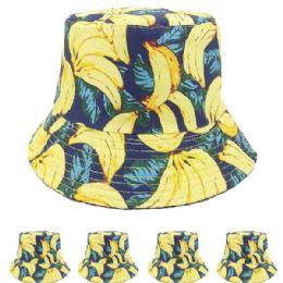 24 Bulk Bananas Print Style Double Sided Wearable Bucket Hat
