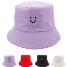 24 Pieces Small Smily Embroidered Emoji Face Double Sided Wearable Bucket Hat - Bucket Hats