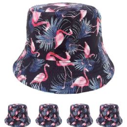 24 Bulk Flamingos Print Double Sided Wearable Bucket Hat