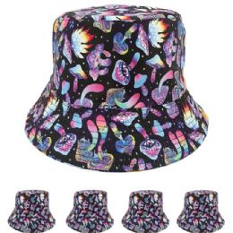 24 Pieces Space Mushrooms Print Double Sided Wearable Bucket Hat - Bucket Hats