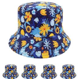 24 Wholesale Multi Floral Print Double Sided Wearable Bucket Hat