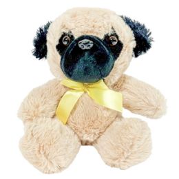 12 Pieces 7 Inch Plush Tan Pug With Bow - Plush Toys