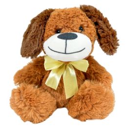 12 Wholesale 7 Inch Plush Brown Dog With Bow