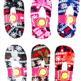 24 Wholesale Women's Snow Flake Fuzzy Slipper Sock