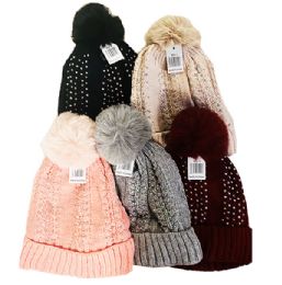 24 Pieces Women's Rhinestone Thermal Winter Hat - Winter Beanie Hats